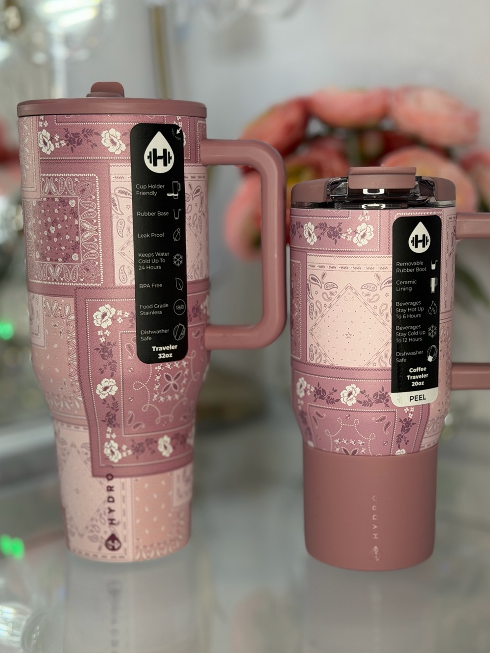 Hydrojug pink western paisley 32 oz Traveler coffee mug Traveler 20oz set